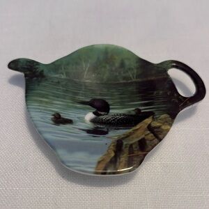 Vintage Tea Bag Holder. Melamine, Teapot shape. Made in Italy. Loon & Ducklings